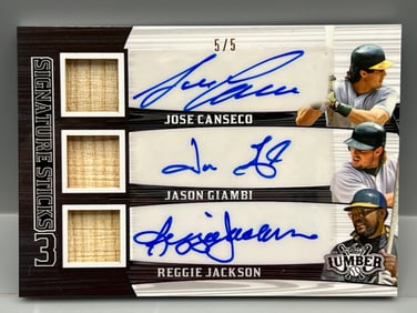 2024 Leaf Lumber Triple Signature Sticks Jose Canseco, Jason Giambi, & Reggie Jackson Triple Game