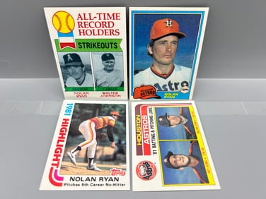 Lot of (4) Nolan Ryan Baseball Cards - Varying Conditions