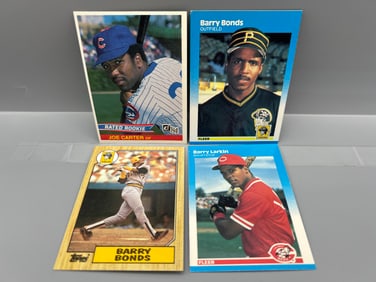 Lot of 4 Baseball Rookies - Barry Bonds, Barry Larkin, Joe Carter)
