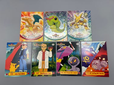 Lot of (7) 1999 Topps Pokemon TV Animation Edition Insert Trading Cards W/ Caterpie Foil - Varying