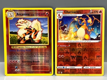 2016 Pokemon XY Evolutions Arcanine Reverse Holo & 2020 Pokemon Vivid Voltage Charizard Reverse Holo