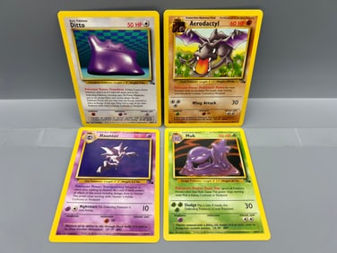 Lot of (4) 1999 Pokemon Fossil Rare Trading Cards - Varying Conditions - Ditto, Aerodactyl, Haunter,