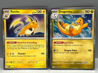 2023 Pokemon Scarlet & Violet 151 Raichu Holo #026/165 & Dragonite Holo #149/165
