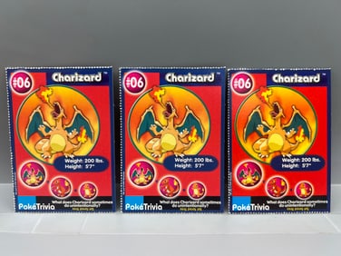 Lot of (3) 1999 Pokemon Burger King Mewtwo Strikes Back Movie Charizard PokeTrivia Cards #06