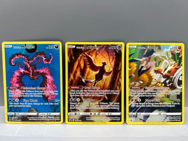 2023 Pokemon Crown Zenith Tins Black Star Promo Galarian Moltres #284, Galarian Articuno #282, &
