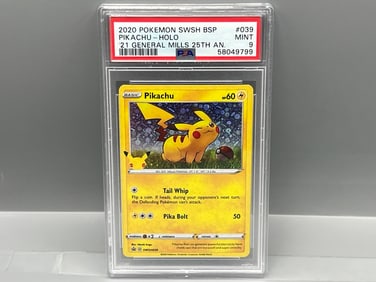 2020 Pokemon SWSH BSP '21 General Mills 25th Anniversary Pikachu Holo #039 PSA Mint 9