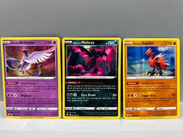 2021 Pokemon Evolving Skies Galarian Zapdos Holo #082/203, Galarian Moltres Holo #093/203, &