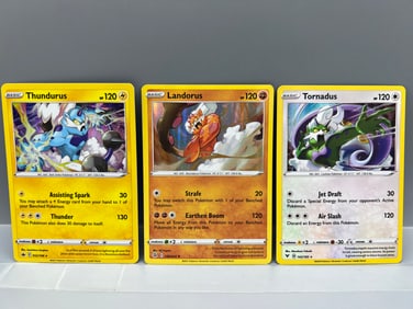 2020 Pokemon Vivid Voltage Tornadus Holo #142/185, 2021 Pokemon Fusion Strike Landorus Holo