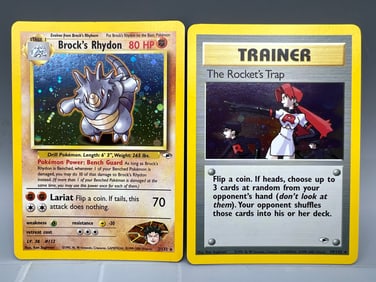 2000 Pokemon Gym Heroes Brock's Rhydon Holo #2/132 & The Rocket's Trap Trainer Holo #19/132