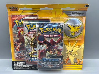 2016 Pokemon TCG Zapdos Special Edition Pin 3 Pack Factory Sealed Blister Box - Includes Steam Siege