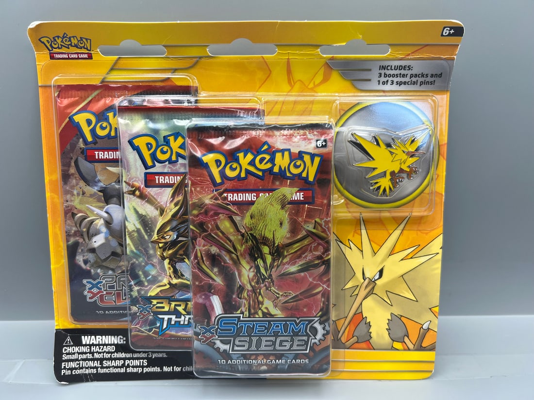 2016 Pokemon TCG Zapdos Special Edition Pin 3 Pack Factory Sealed Blister Box - Includes Steam Siege (1 of 2)