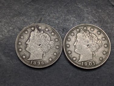 1901 *VF* & 1896 *VF* Liberty Head V-Nickels (2 PCS)