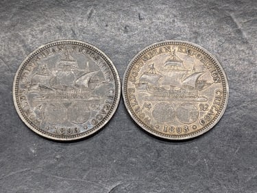 Lot of 2 Nice 1893 Columbian Exposition Silver Half Dollars