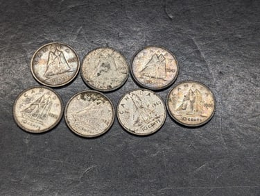 7 Silver Canadian Dimes   80% silver
