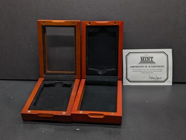 *EMPTY* Wooden Collector's Display Boxes for Slabbed Coins w/ Coin COA's (2 PCS)