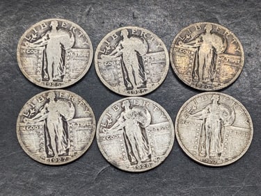(6) Standing Liberty Quarters (2) 1925, 1926, (2) 1927, 1928