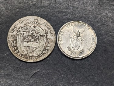 1961 Panama 1/4 Silver Balboa & 1945-D Philippines 20 Silver Centavos
