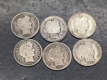 Lot of 6 Barber Dimes