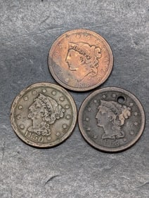 Three Large Cents  1838,1850,1853 w/ hole