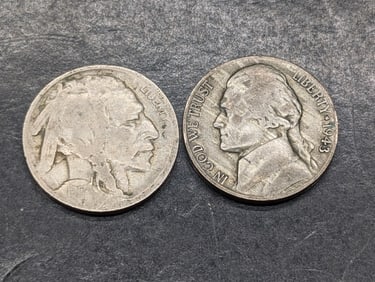 1917 Buffalo Nickel & 1943-P Jefferson Nickel  35% silver
