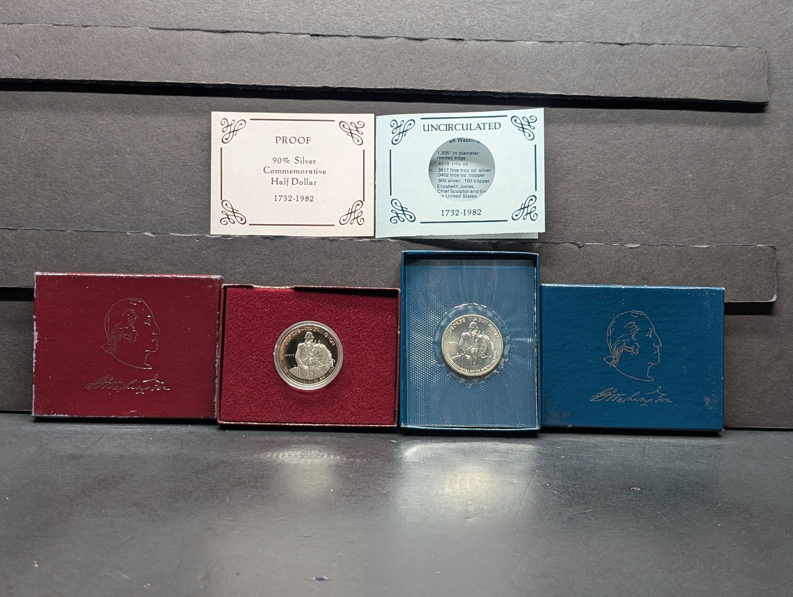 (2) Washington Silver Half Dollars  1982-S Silver Proof, 1982-S Silver UNC (1 of 4)