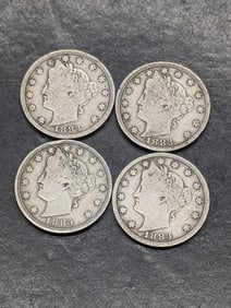 Four 1883 N/C Nice Liberty V Nickels