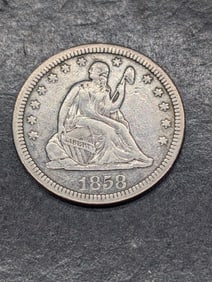 **VF** 1858 w/ Drapery Seated Liberty Quarter