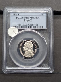 1981-S Jefferson Nickel. Slabbed by PCGS, top grader, as Proof 69 Deep Cameo. This is the scarce