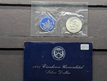 1971-S UNC Eisenhower Dollar in Blue Envelope   40% Silver