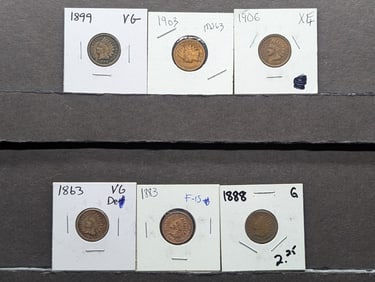 (6) Indian Head Cents 1863, 1888,1883,1903,1906,1899