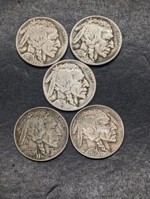 (5) Full Date 1920's Buffalo Nickels
