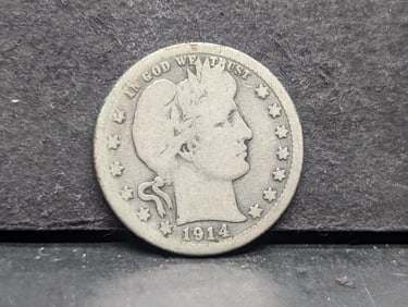 1914-S Barber Quarter. Key date. Original uncleaned.