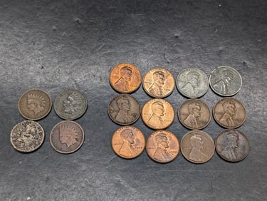(4) Indian Head Cents & (12) Lincoln Wheat Cents