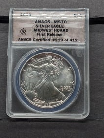 1989 American Silver Eagle - ANACS Cert. MS70 *First Release - MIDWEST HOARD #219 of 412**