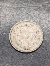 **XF+** 1865 Three Cent Nickel