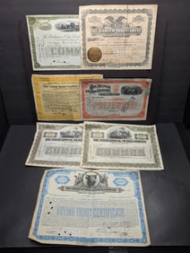 (7) Vintage Stock Certificates  one dated 1886