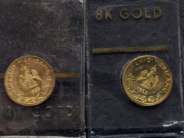 1865 Mexico Miniature 8K GOLD Maximiliano Coins (2 Pcs)