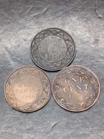 Lot of 3 VF Plus Canadian Large Cents 1876-H, 1896, 1918