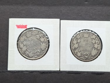 (2) 1903-H Canadian Silver Half Dollars  92.5% Silver