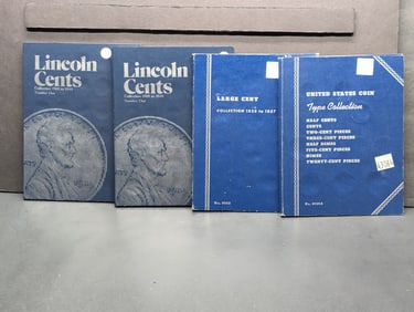 (3) Whitman Lincoln Cent Folders w/67 Coins total  all #1 Albums  , 1 Large Cent Folder  no coins &