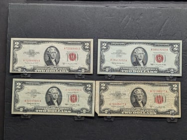 (2) 1963 & (2) 1953 B Series $2.00 RED SEAL Banknotes (4 PCS)