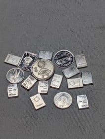 1 Gram Each .999 FINE SILVER Various Designed Miniature Art Bars & Miniature Rounds (17 PCS)