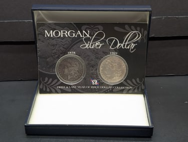 First & Last Year Morgan Silver Dollar Collection in Collector's Box - 1878 & 1921
