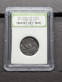 c. 1608-1695 AD New World Pirate Era Spanish Bronze Nummis Coin