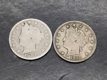 1912 *VF* & 1884 *AG* Liberty Head V-Nickels (2 PCS)