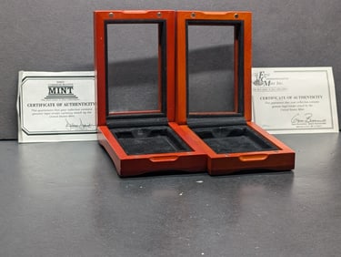 *EMPTY* Wooden Collector's Display Boxes for Slabbed Coins w/ Coin COA's (2 PCS)