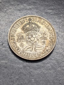 1940 Great Britain 2 Silver Shillings w/ Glue Residue