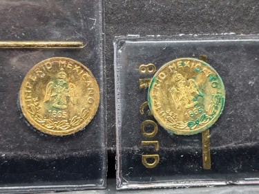 1865 Mexico Miniature 8K GOLD Maximiliano Coins (2 Pcs)