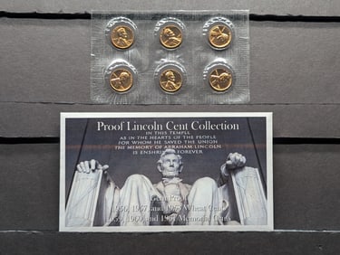 Last 3 Lincoln Wheat Cents & First 3 Lincoln Memorial Cents Collection in Gem Proof Condition