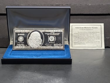 4 Troy Oz. .999 PURE SILVER 2000 Series $100.00 Note Designed Art Bar
